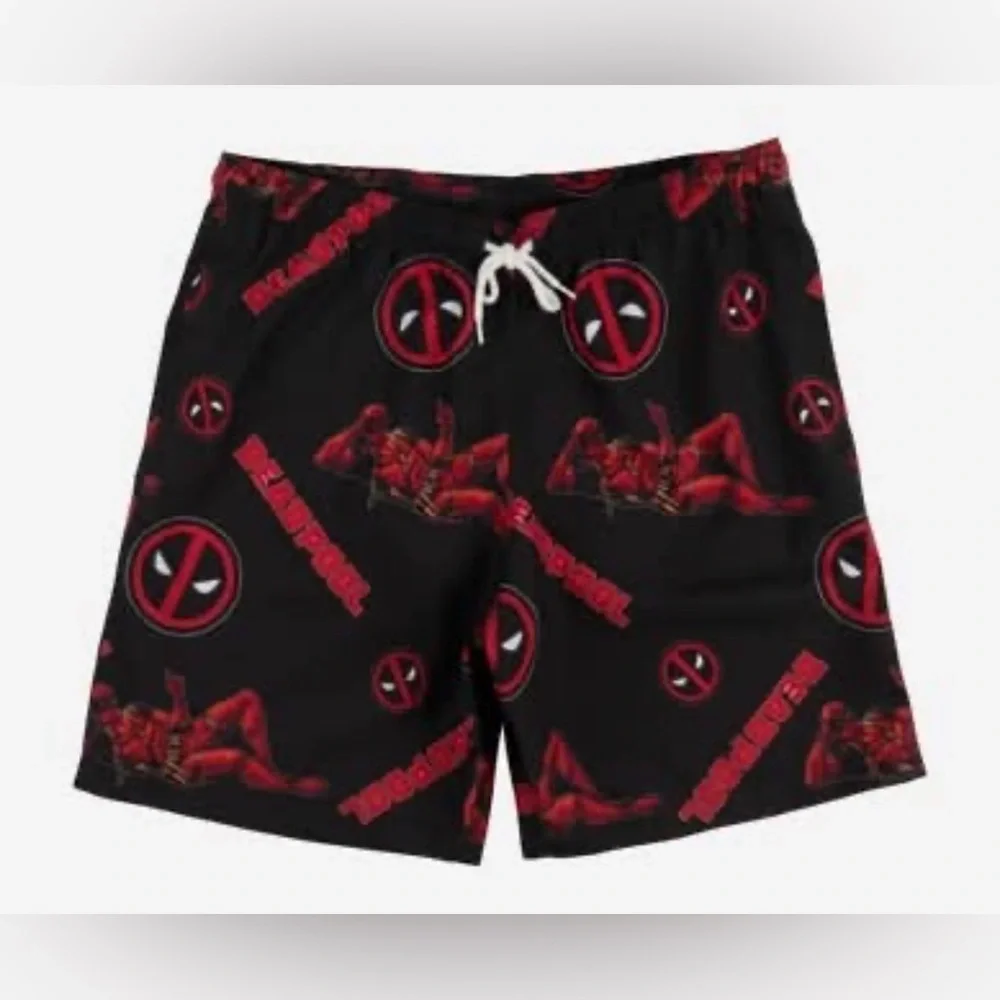 Marvel Bioworld Men's MulticolorDeadpool Swim Shorts Drawstring Small - 7” NWT